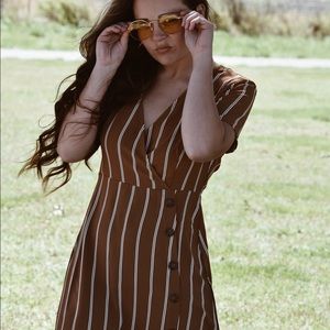 Mocha Striped Mini Wrap Dress